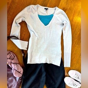 VINTAGE EUC size S JACOB tunic knit sweater 100% cotton, V-neck, soft dove grey